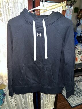 Under Armour Women's Black Hoodie with White Drawstrings